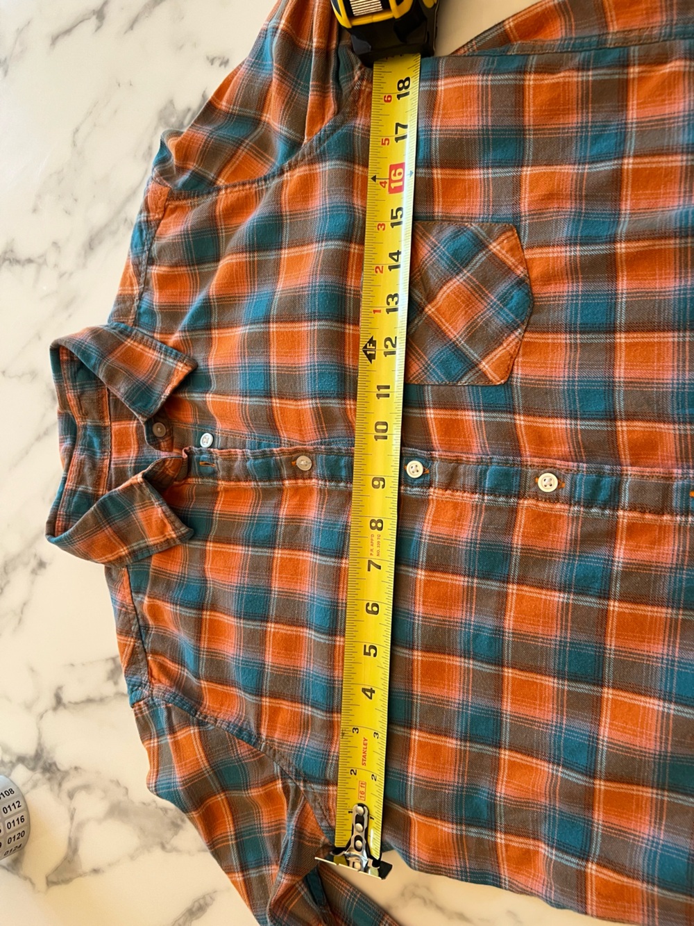 Women’s 90s Style Orange and Blue Cabincore, Plaid Flannel Shirt, Size Small - Picture 3 of 5